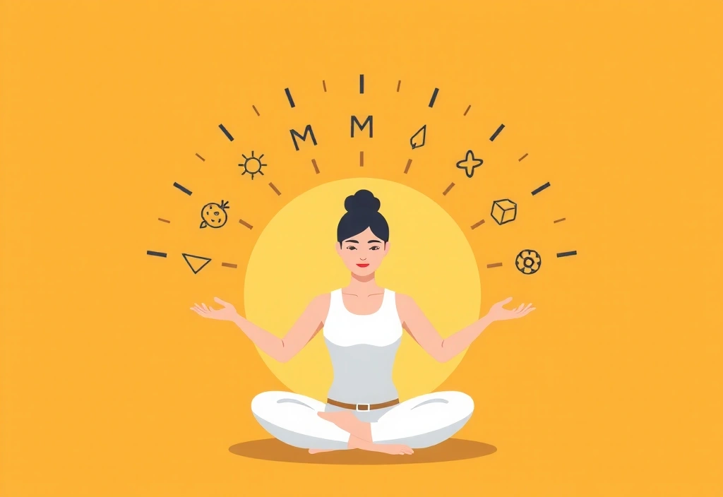 Persona che medita serenamente con un'aura di energia e calma, circondata da simboli stilizzati di magnesio e benessere.