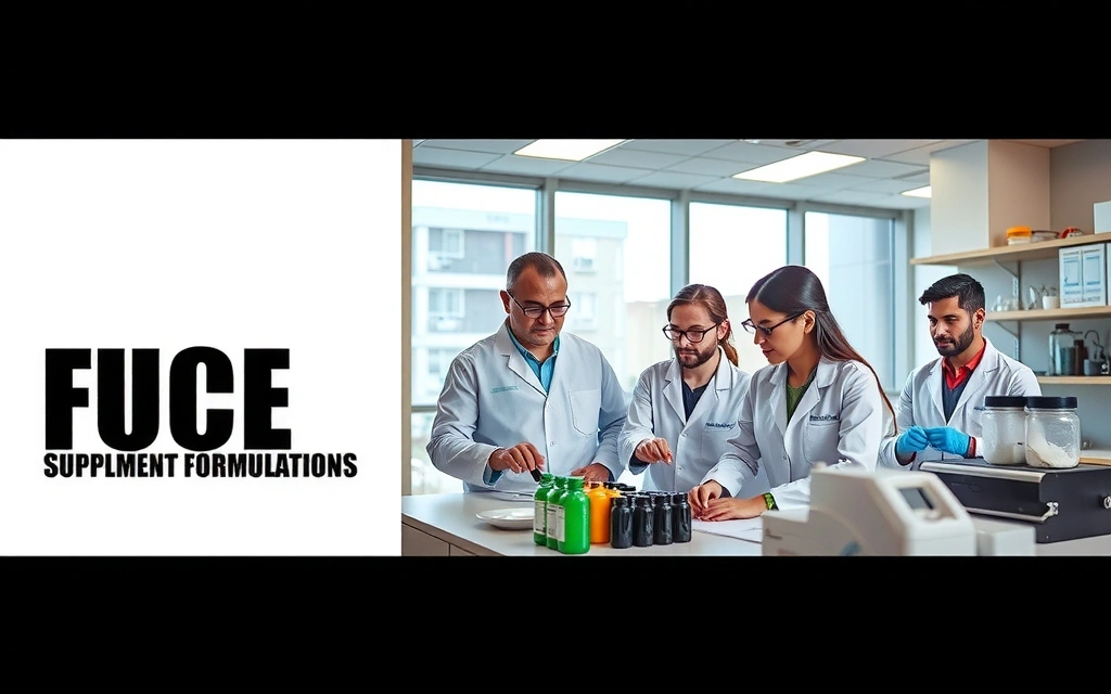 Ricercatori che lavorano su nuove formulazioni di integratori in un laboratorio futuristico